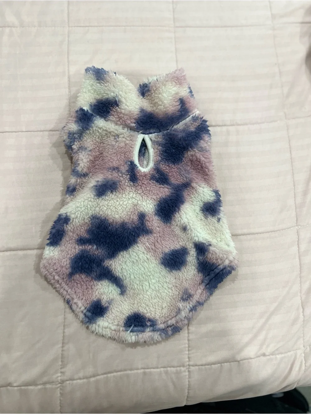 Fleece Small Pet Hooded Coat in Cream, Pink & Navy- size small